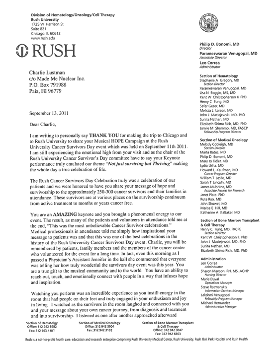 Rush University Chicago Cancer Letter